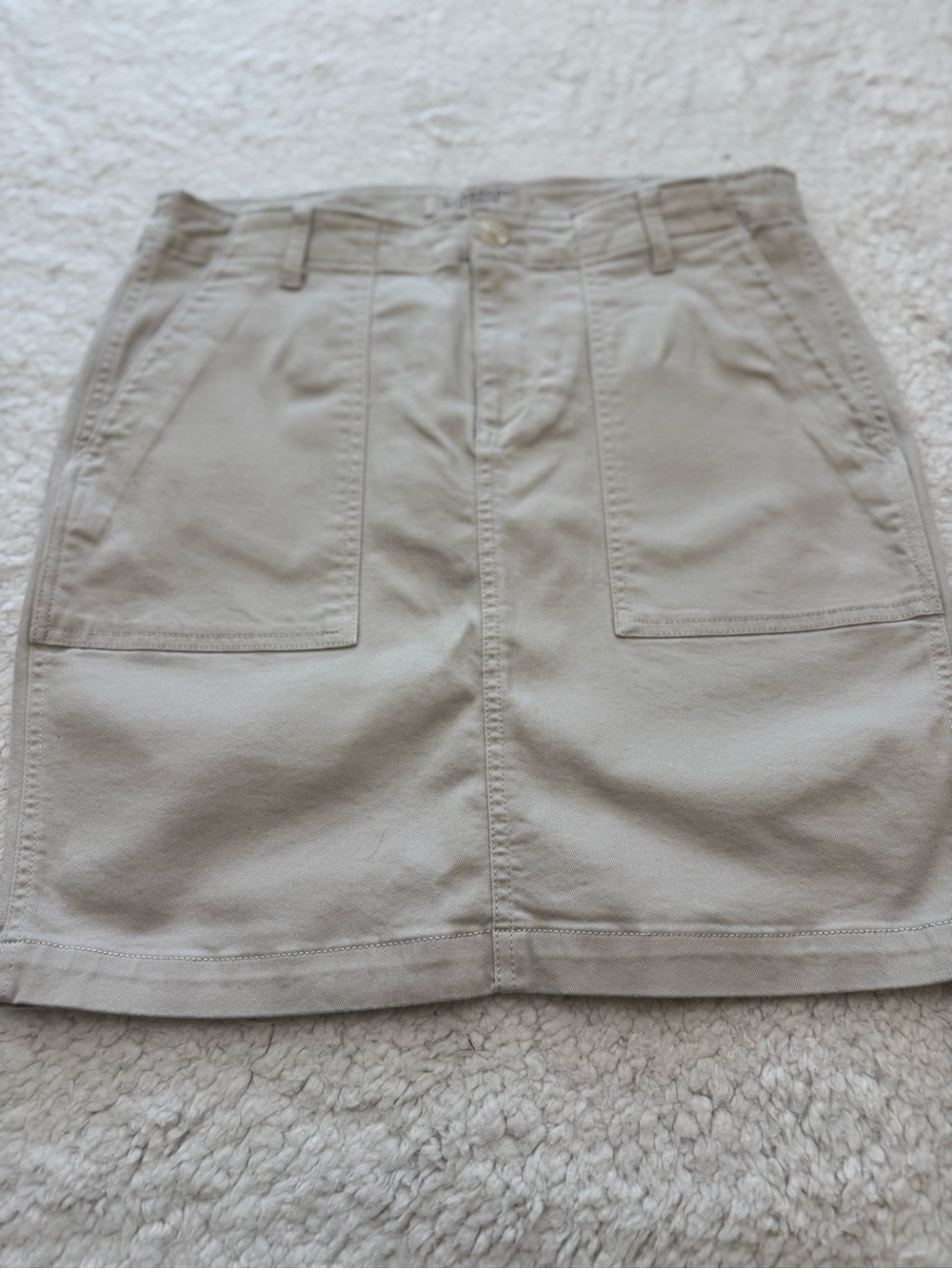 Liverpool Stone Beige Mini Skirt with Front Patch Pockets